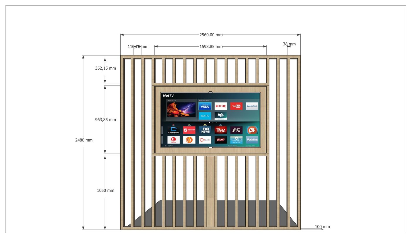 Plan 3D ADM du claustra avec meuble TV